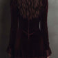 Vestido em poliéster e veludo com renda - cor bordeaux