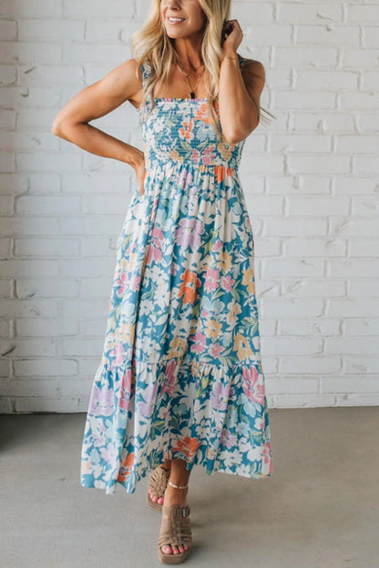 Vestido midi com alças e estampado floral