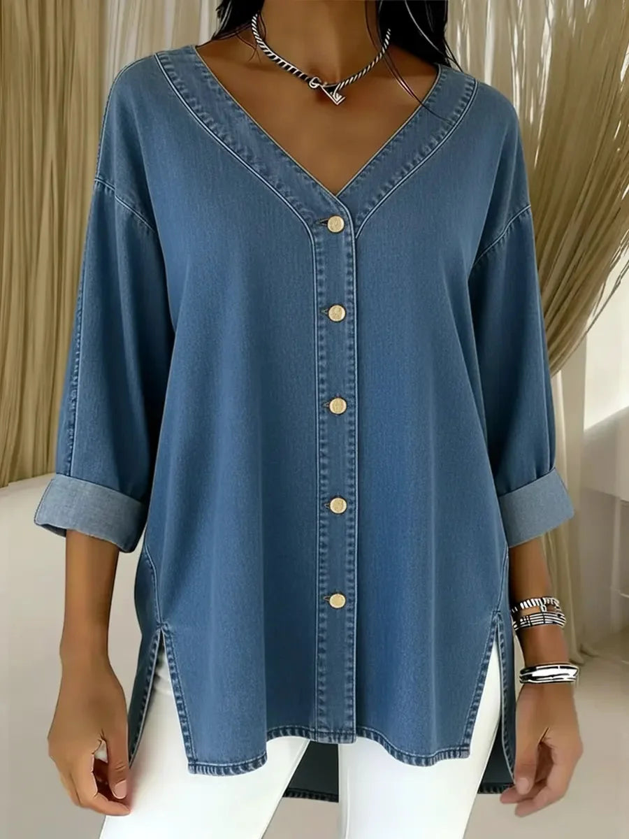 Cardigan feminino casual em algodão denim