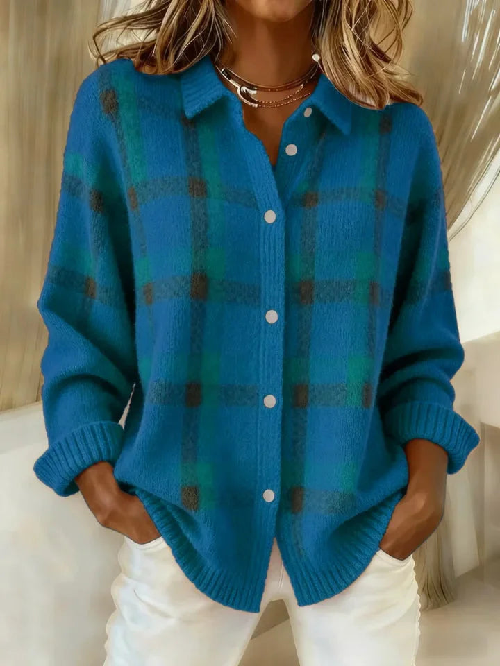 Camisola retro xadrez feminina em estilo casual contrastante