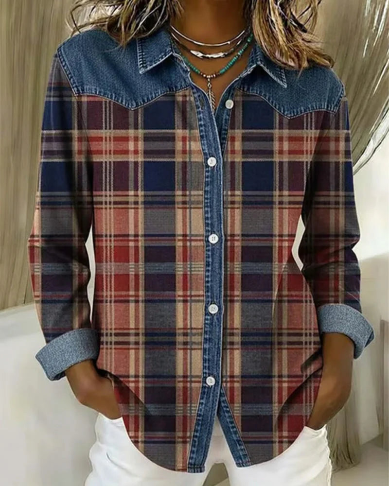 Blusa xadrez em cor contrastante