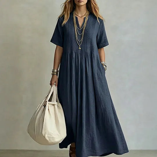 👗 Vestido casual de corte largo com decote em V para mulher ✨