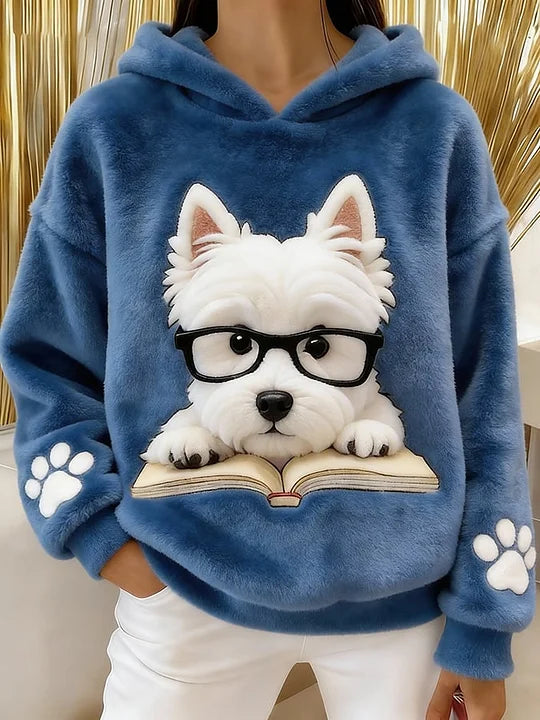 🔥Sweatshirt de mulher com capuz e estampado de West Highland White Terrier em flanela