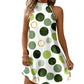 ✨ Vestido Evasê com Decote Halter que Realça a Silhueta – Estampado Poá, Sem Mangas, Perfeito para as Férias
