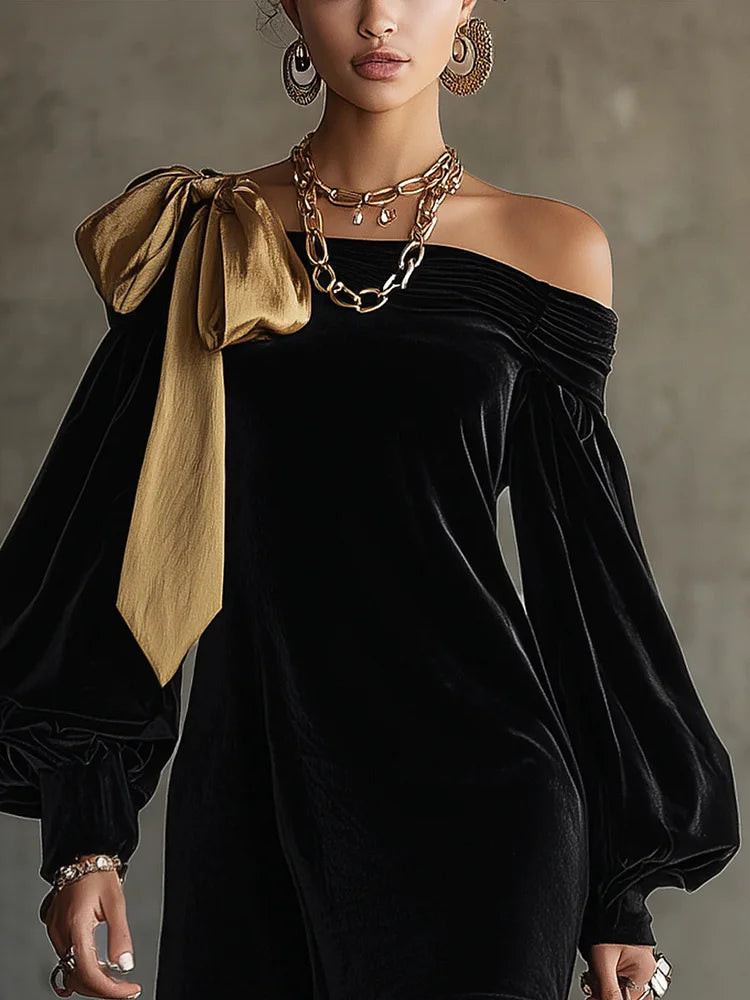 Vestido preto de veludo elegante