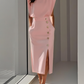 Vestido midi de cor sólida 2025