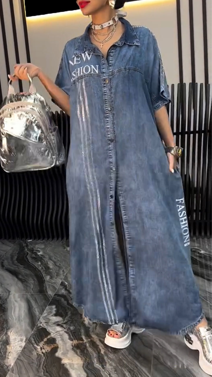 Vestido de mulher com lapelas Tencel Denim Confortável e moderno