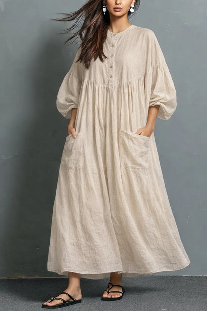 Vestido casual em linho e algodão