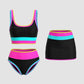✨Conjunto de biquíni de 3 peças colorido e desportivo, fabricado em nylon de alto contraste.