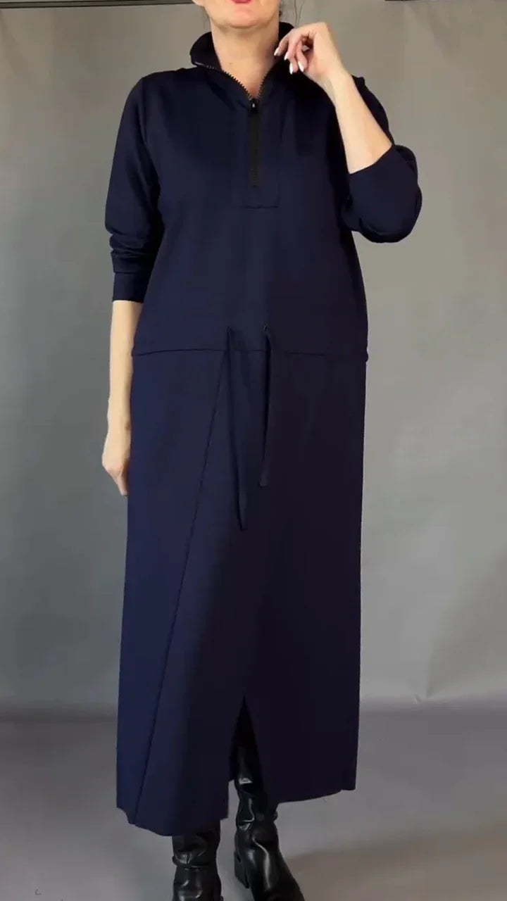 Vestido elegante para mulher com mangas compridas e cordão na cintura
