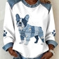 Blusa de moletão para mulher em ganga com estampado de dachshund e patchwork