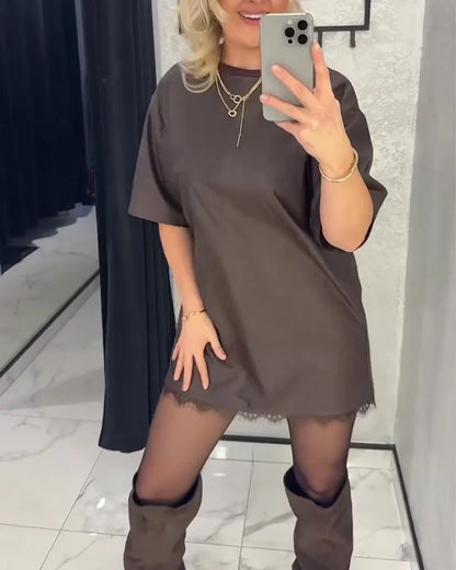 Vestido de renda para mulher com mangas curtas
