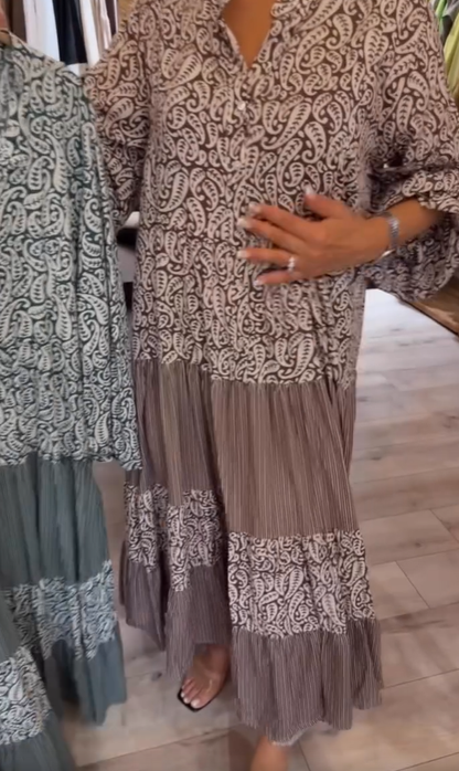 Vestido de verão retro com gola redonda