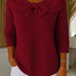 Camisola de malha de cor sólida para mulher com gola redonda, mangas 3/4 e gravata borboleta, adequada para uso diário
