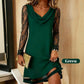 Vestido feminino elegante com mangas de renda e decote drapeado