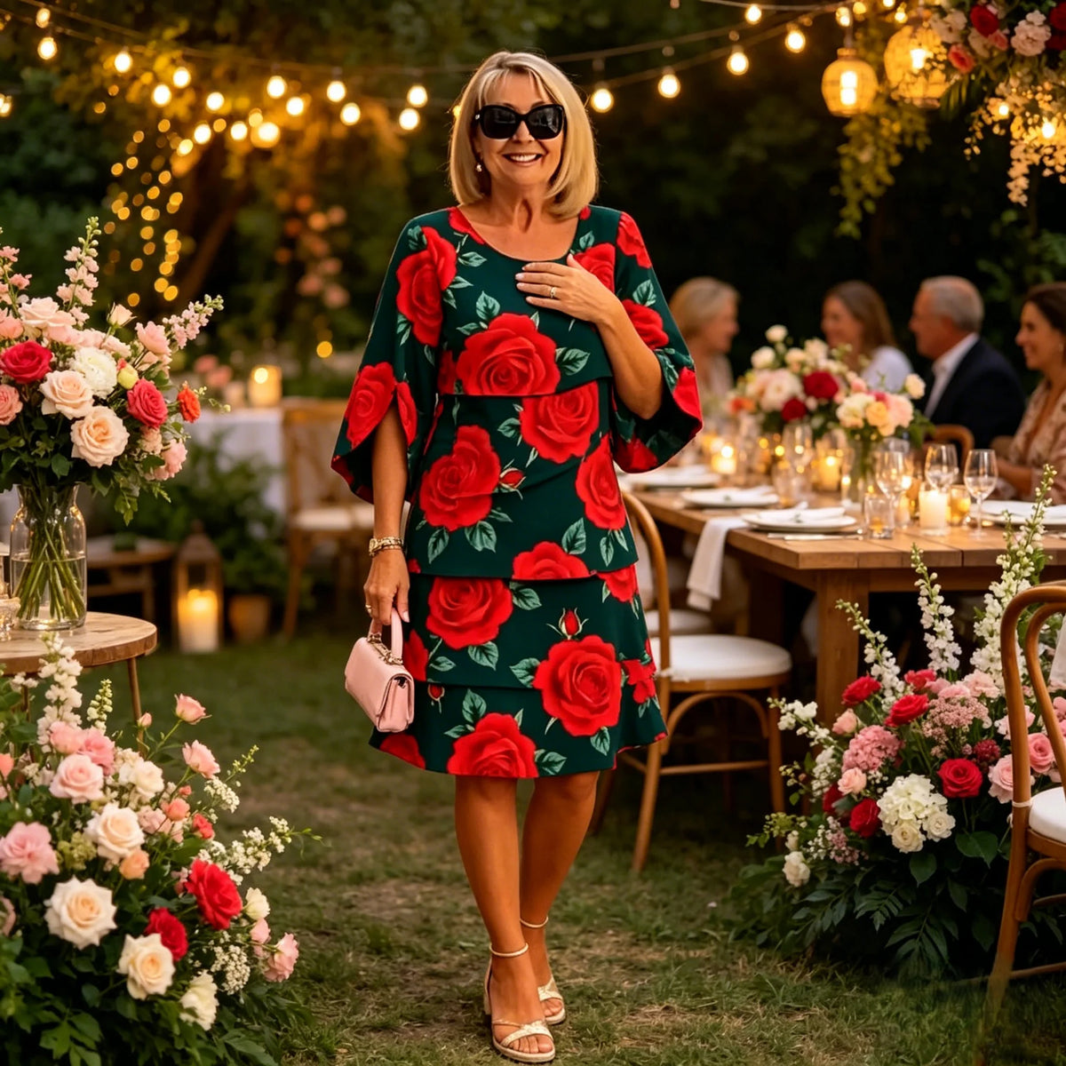 Um vestido largo de verão com estampado rosa, fluido