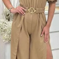 Macacão feminino elegante e moderno com folhos e fenda de um ombro só
