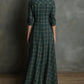 Vestido camiseiro xadrez verde com lapela e abotoamento simples