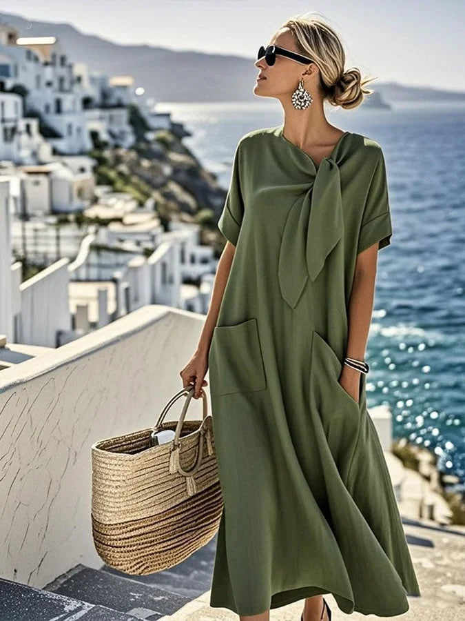 Vestido largo para menina em algodão e linho