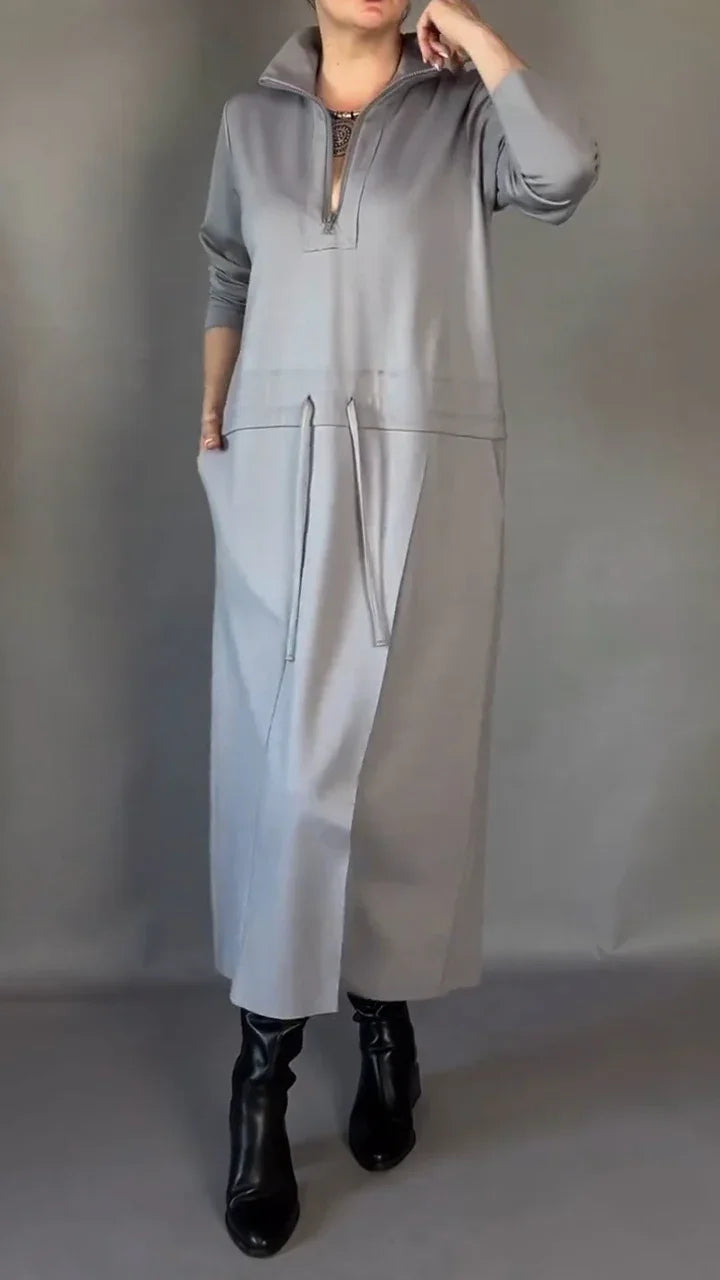 Vestido elegante para mulher com mangas compridas e cordão na cintura