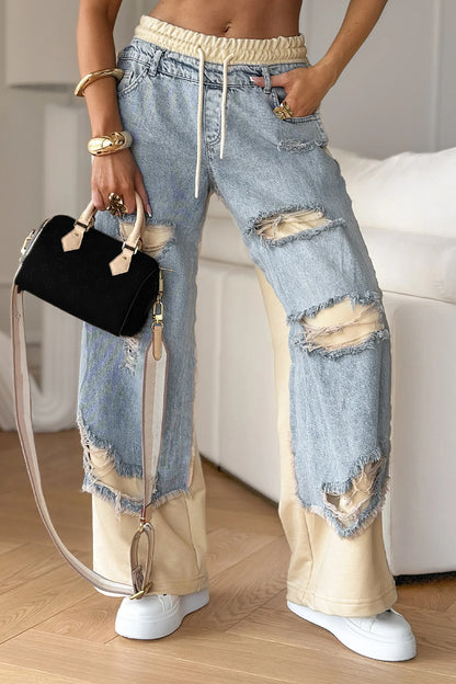Calça de ganga feminina destroyed