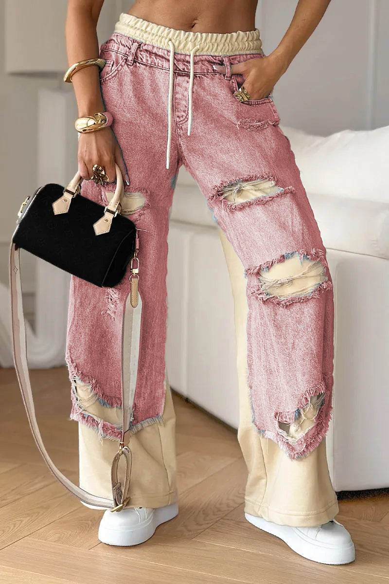 Calça de ganga feminina destroyed