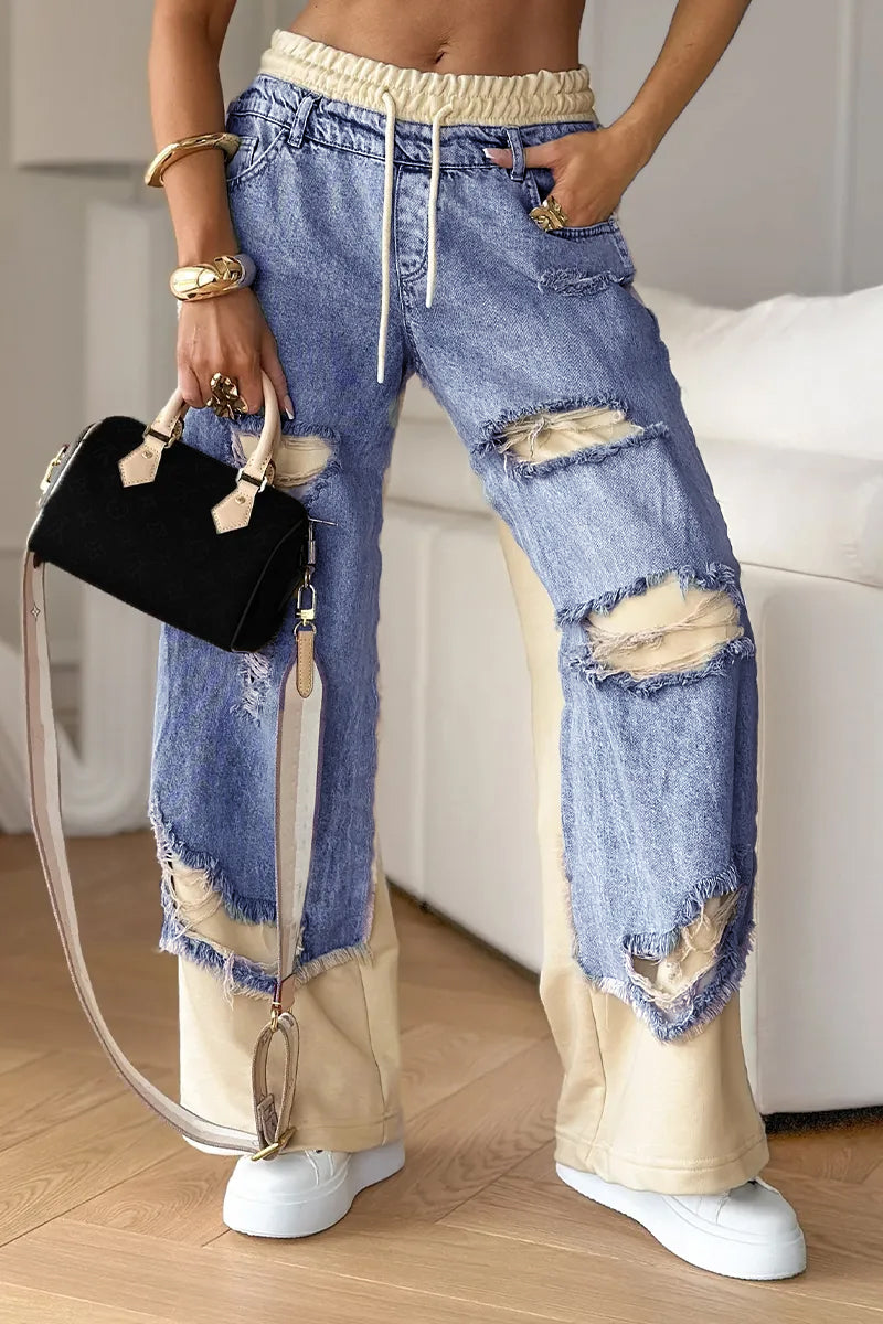 Calça de ganga feminina destroyed