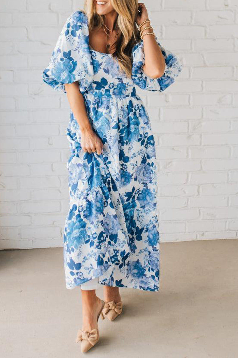 Vestido casual com manga abalonada estampado