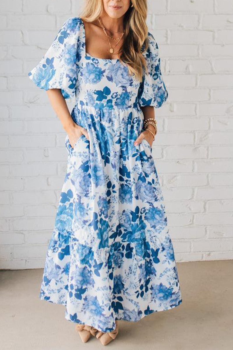 Vestido casual com manga abalonada estampado