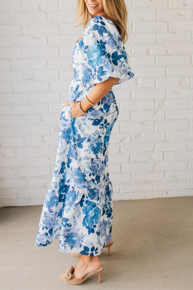Vestido casual com manga abalonada estampado