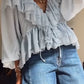 Blusa casual para mulher com decote em V e várias camadas emendadas