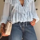 Blusa casual para mulher com decote em V e várias camadas emendadas