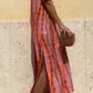Vestido casual para mulher com decote em V e estampado vertical e racha