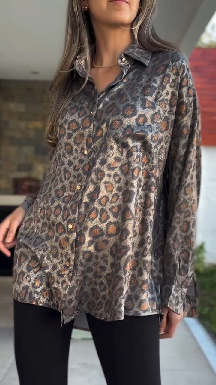 Blusa casual estampada com gola alta para mulher