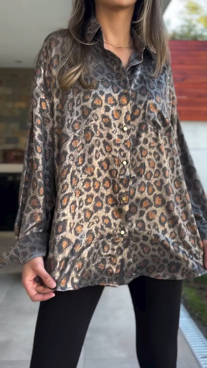 Blusa casual estampada com gola alta para mulher