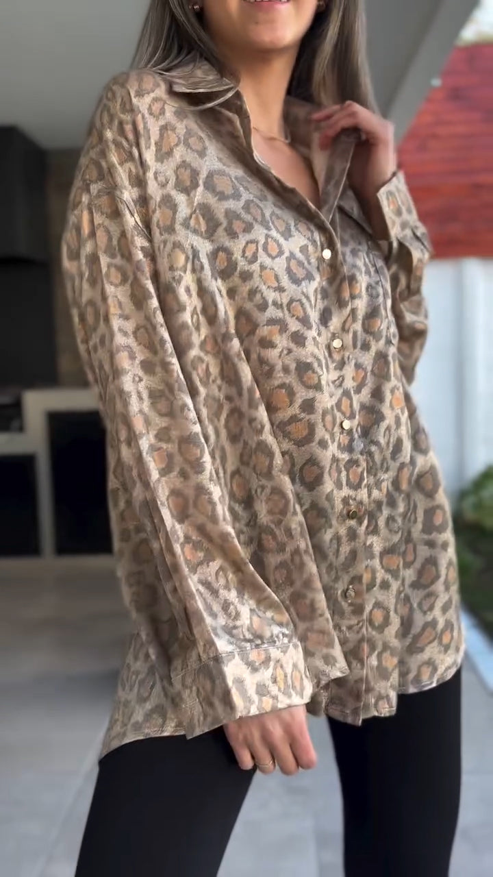 Blusa casual estampada com gola alta para mulher