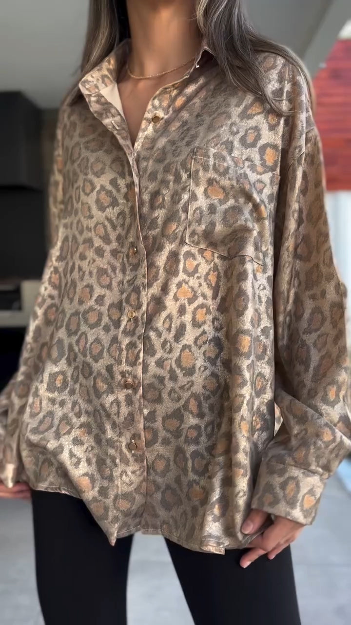 Blusa casual estampada com gola alta para mulher