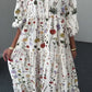 Vestido casual para mulher com estampado de patchwork e gola redonda