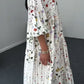 Vestido casual para mulher com estampado de patchwork e gola redonda