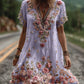 Vestido vintage de manga curta com bordado floral