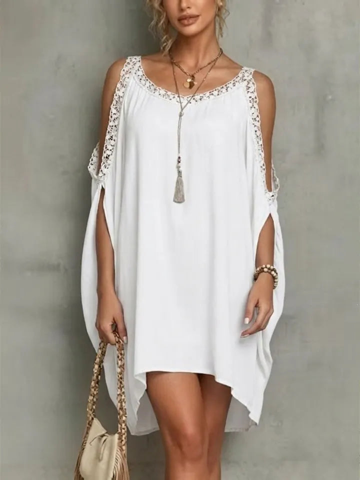 Vestido assimétrico estilo boémio para mulher com mangas morcego