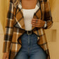 Cardigan feminino casual solto com estampado xadrez e manga comprida
