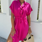 Vestido curto casual de cor sólida com laço