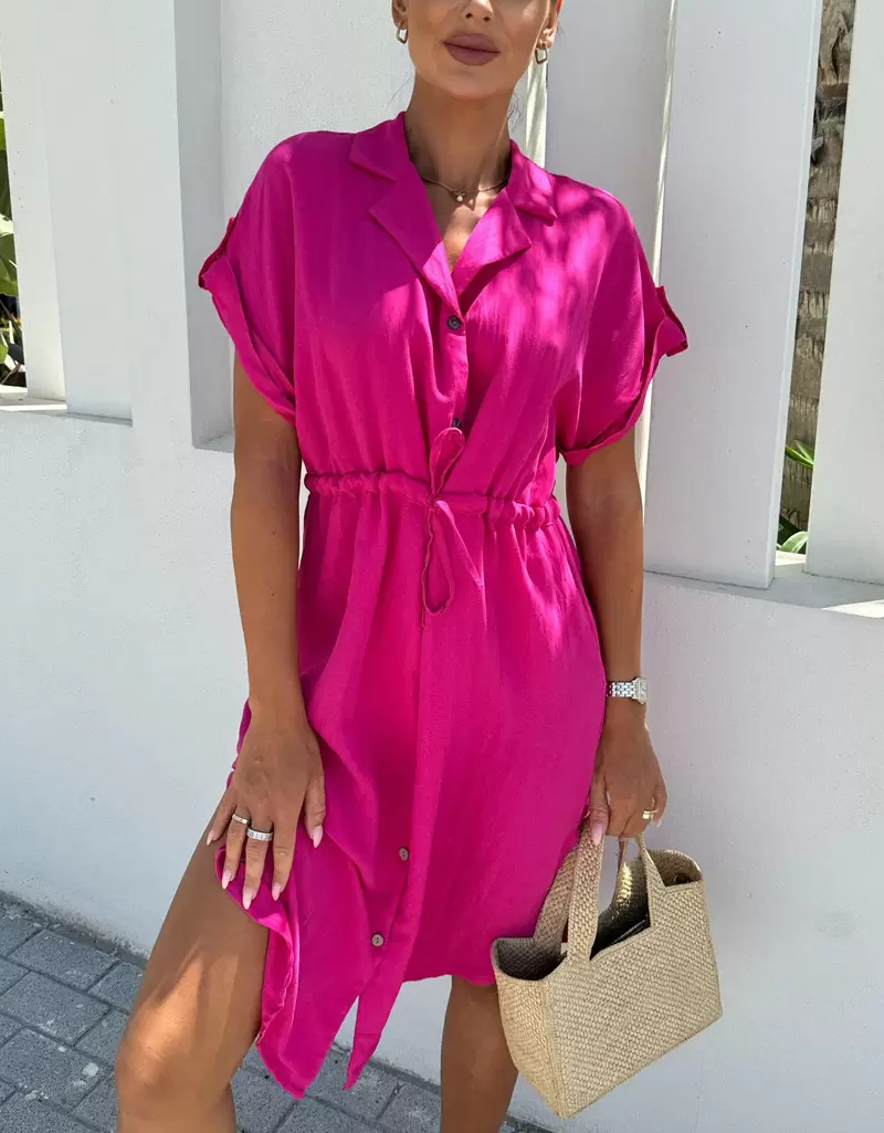 Vestido curto casual de cor sólida com laço