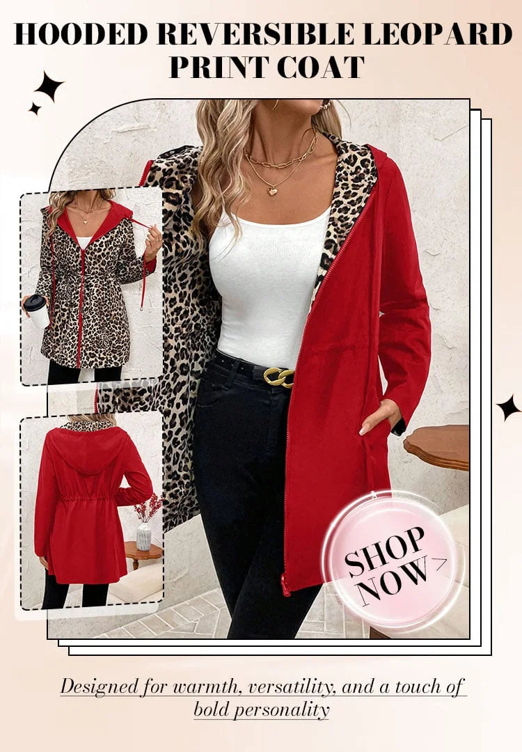 Casaco com capuz reversível com estampado de leopardo
