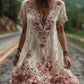 Vestido vintage de manga curta com bordado floral