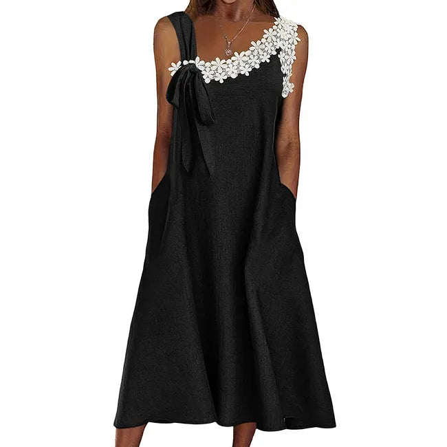Vestido de linho de comprimento médio para mulher