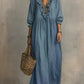 Vestido comprido feminino casual e elegante com estampado às riscas e folhos para férias