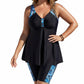 Fato de banho feminino composto por uma blusa de tankini de corte largo e calções
