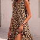 Vestido em algodão e linho com padrão leopardo, gola alta e fecho, em estilo vintage